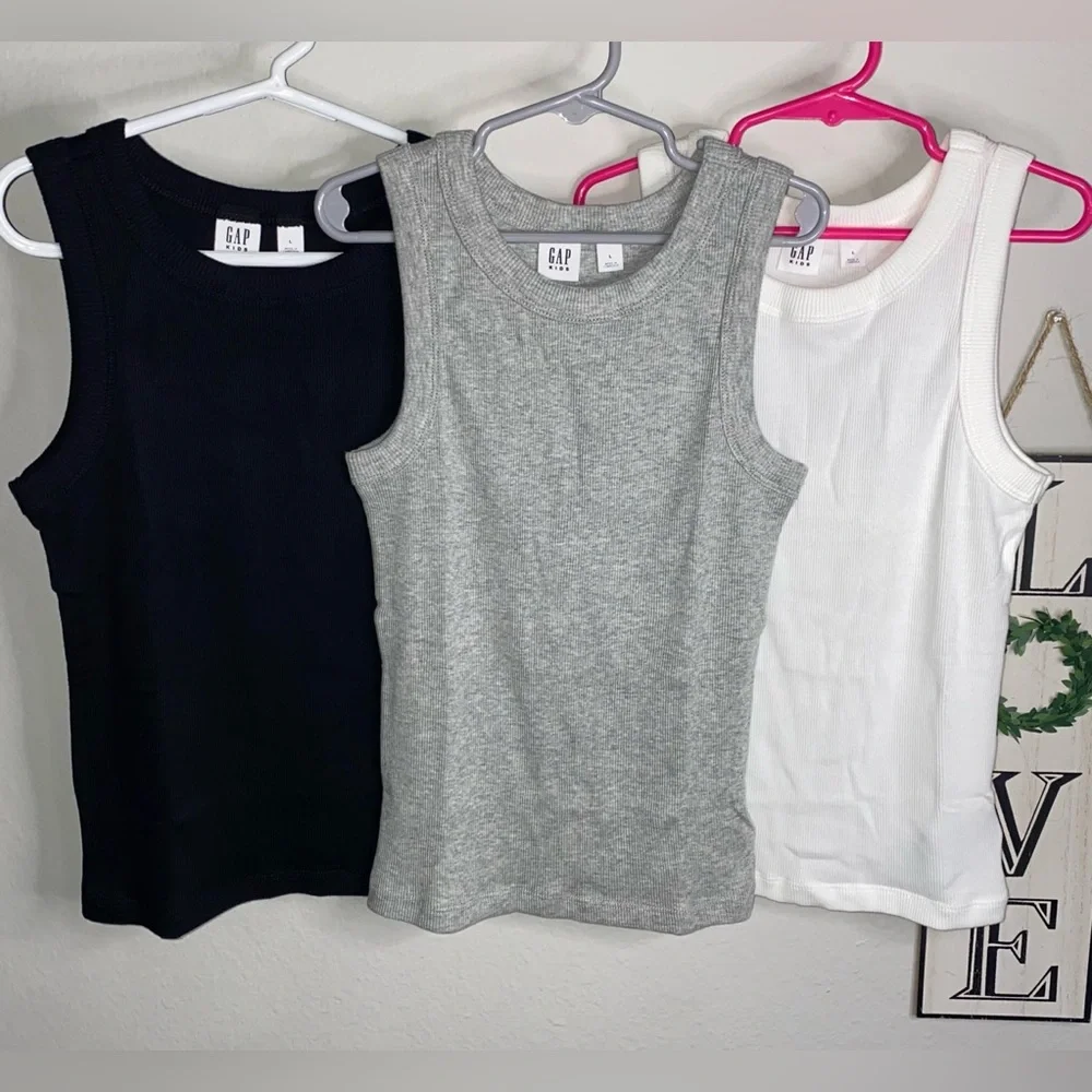 GIRLS GAP 100% COTTON RIBBED TANK TOPS BUNDLE OF 3